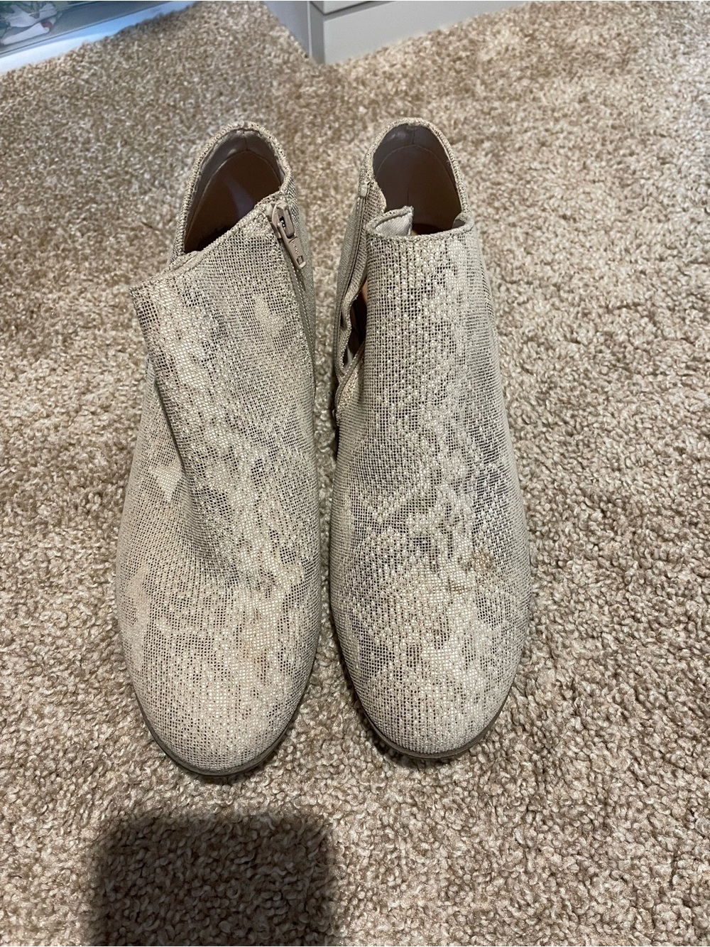 Beige Snake-Print Ankle Boots
